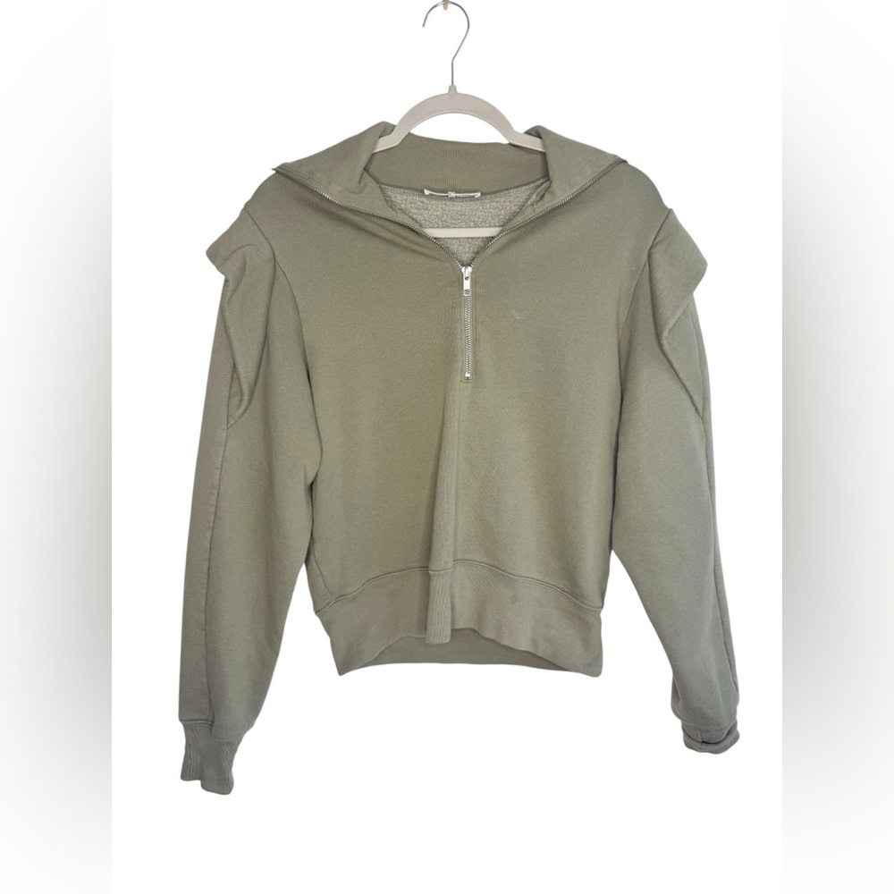 FRAME Military Green Quarter Zip Long Sleeve Sweatshirt Size Small - Picture 2 of 6